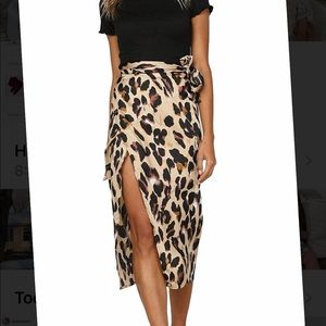 Leopard knotted high waist wrap split skirt